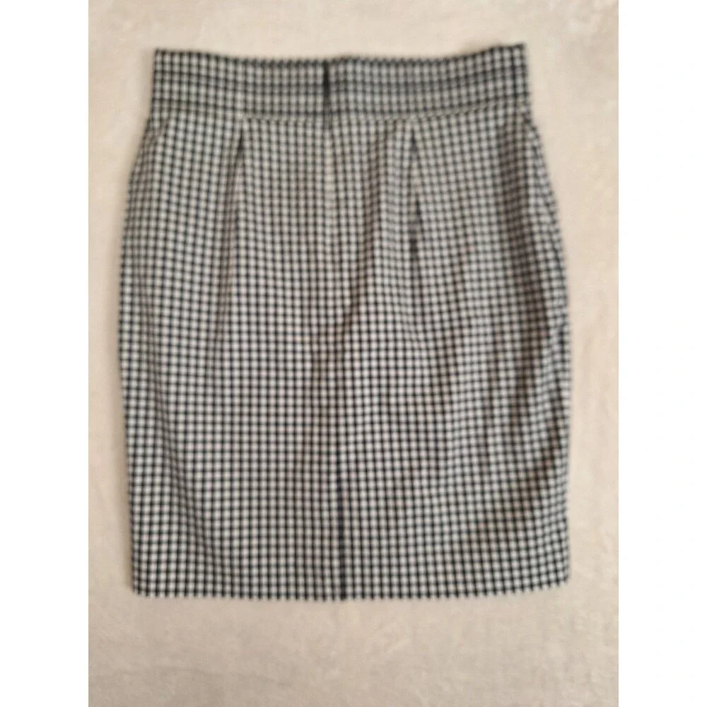 Ann Taylor Black & White Gingham Skirt Womens 8P Pencil Cotton Lined Zip Knee